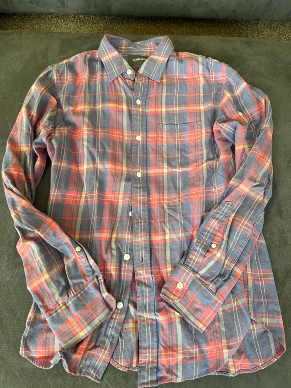 Bonobos Blue and Red Plaid Long-Sleeve Button-Down Shirt